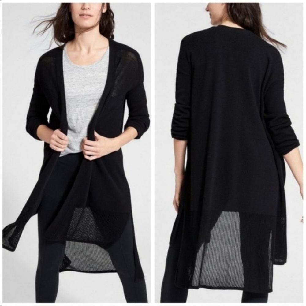 Athleta Kahala Open Front Cardigan Duster Sweater Black